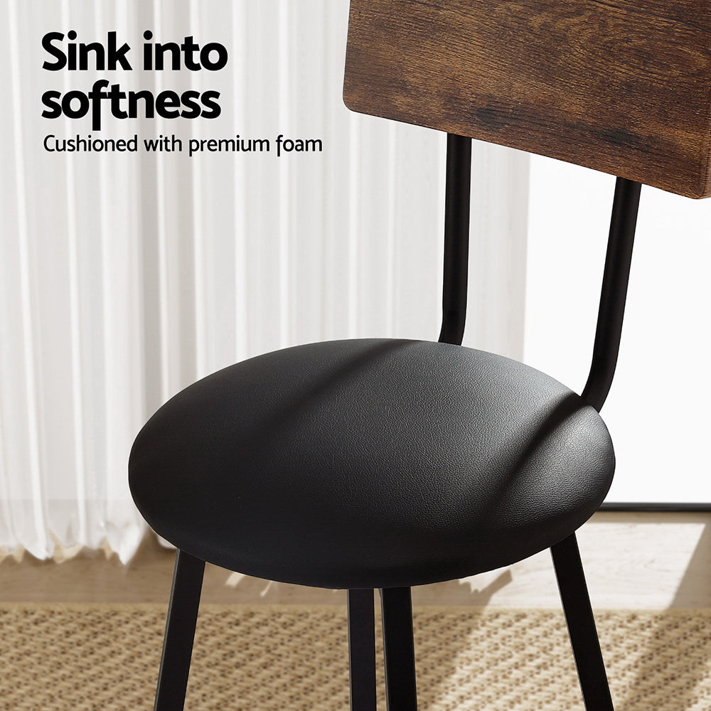 Set of 4 Kiffa Industrial Bar Stools Upholstered Counter Chairs Steel Frame Anti-Scratch - Walnut