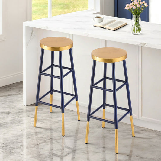 Set of 2 Lienz Bar Stools Metal - Gold Navy