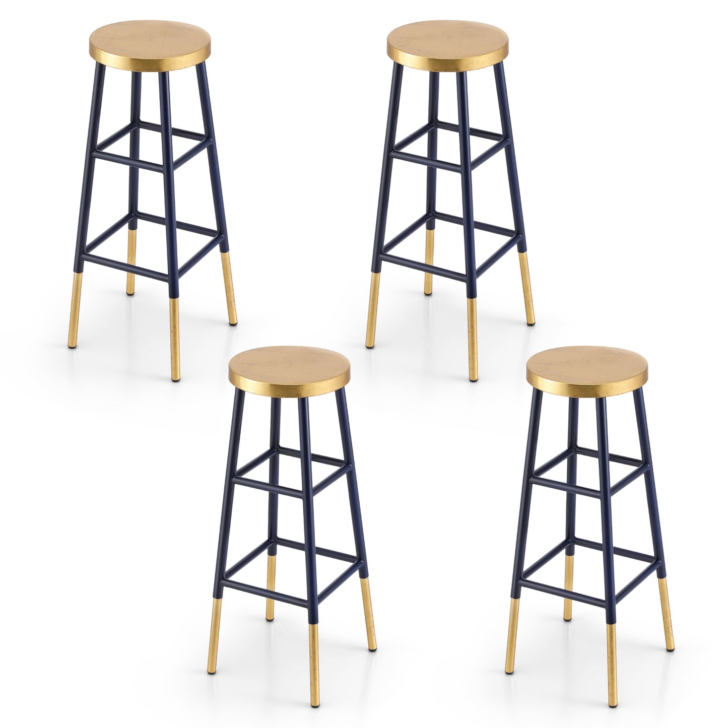 Set of 4 Lienz Bar Stools Metal - Gold Navy