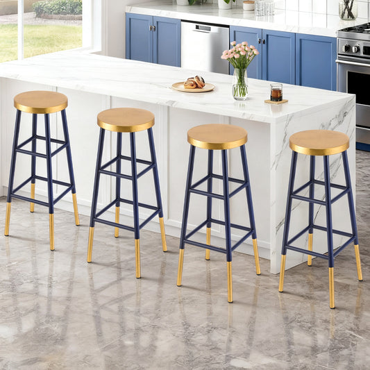 Set of 4 Lienz Bar Stools Metal - Gold Navy