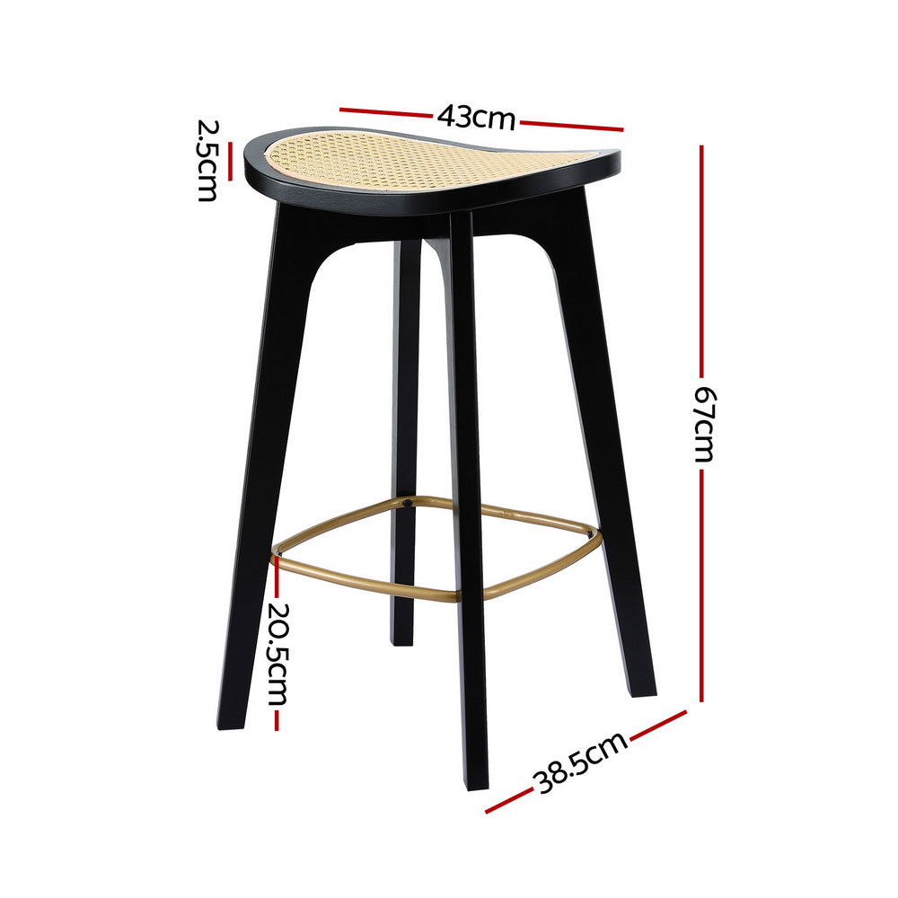 Set of 4 Lisbon Bar Stools Rattan Counter Kitchen Dinning Chair Bamboo Saddle - Black