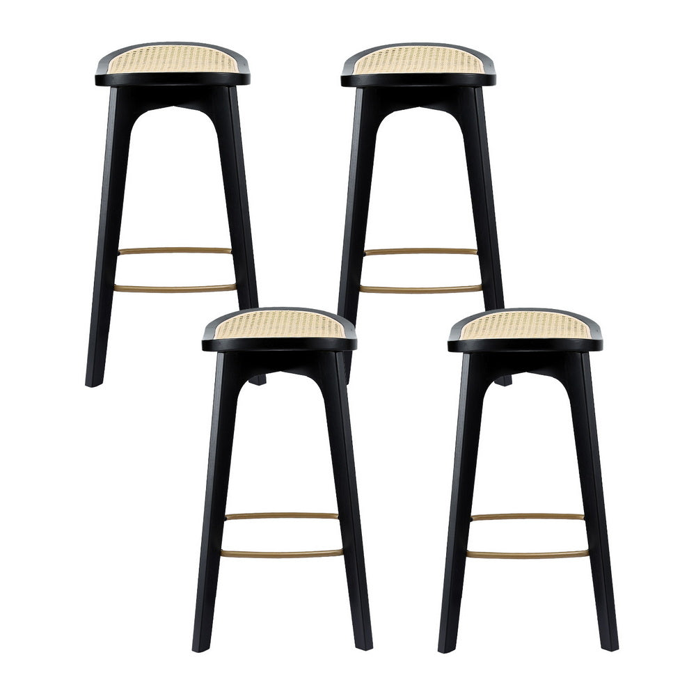 Set of 4 Lisbon Bar Stools Rattan Counter Kitchen Dinning Chair Bamboo Saddle - Black