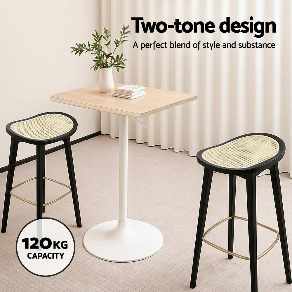 Set of 4 Lisbon Bar Stools Rattan Counter Kitchen Dinning Chair Bamboo Saddle - Black