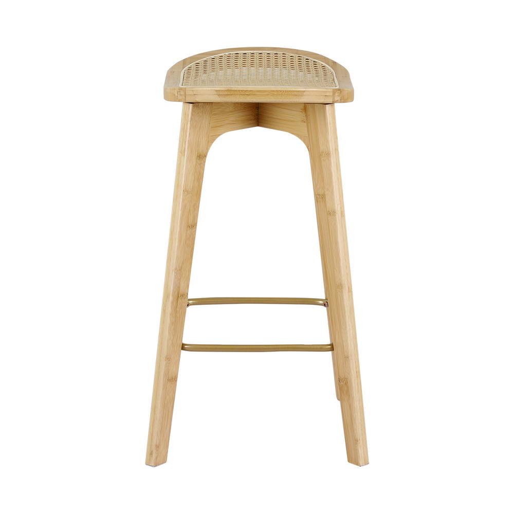 Set of 2 Lisbon Bar Stools Bamboo Rattan Stool Counter Chair Kitchen Barstools - Natural Wood