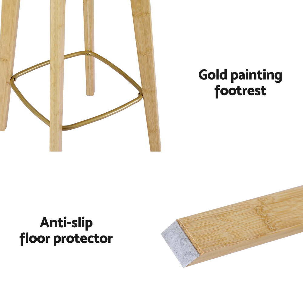 Set of 2 Lisbon Bar Stools Bamboo Rattan Stool Counter Chair Kitchen Barstools - Natural Wood