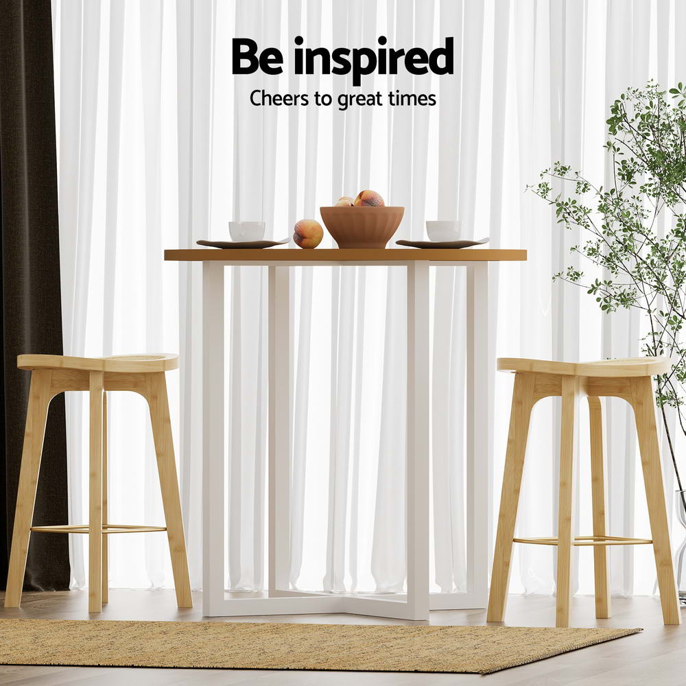 Set of 2 Lisbon Bar Stools Bamboo Rattan Stool Counter Chair Kitchen Barstools - Natural Wood