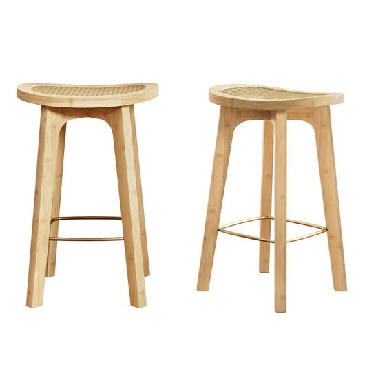 Set of 2 Lisbon Bar Stools Bamboo Rattan Stool Counter Chair Kitchen Barstools - Natural Wood