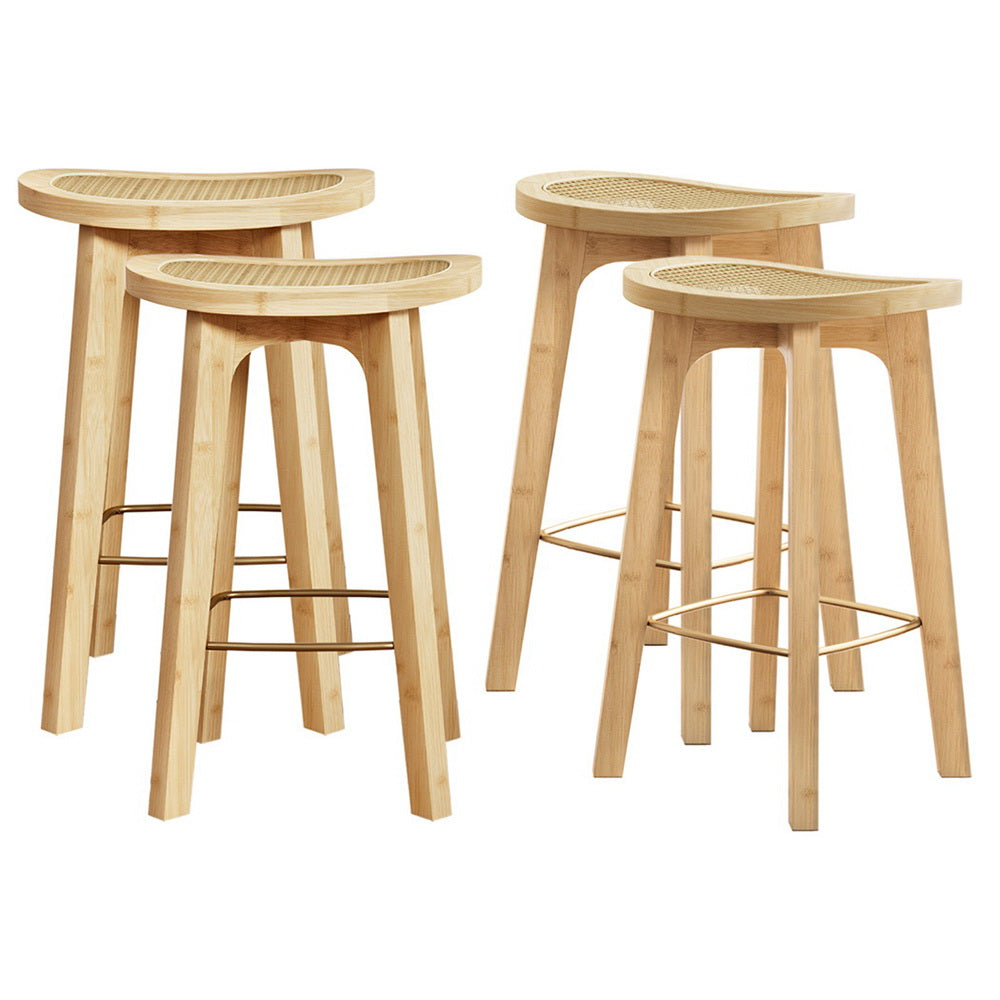 Set of 4 Lisbon Bar Stools Bamboo Rattan Stool Counter Chair Kitchen Barstools - Natural