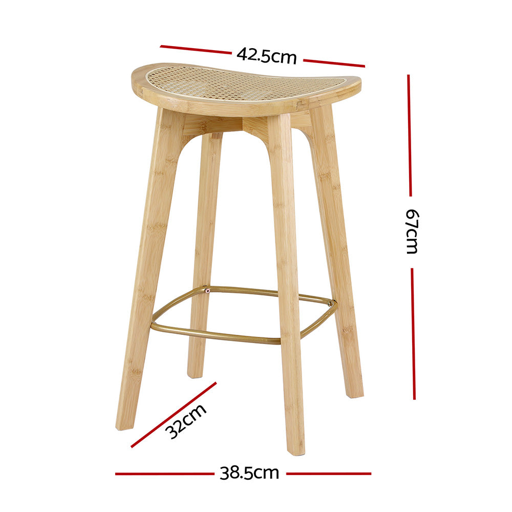 Set of 4 Lisbon Bar Stools Bamboo Rattan Stool Counter Chair Kitchen Barstools - Natural