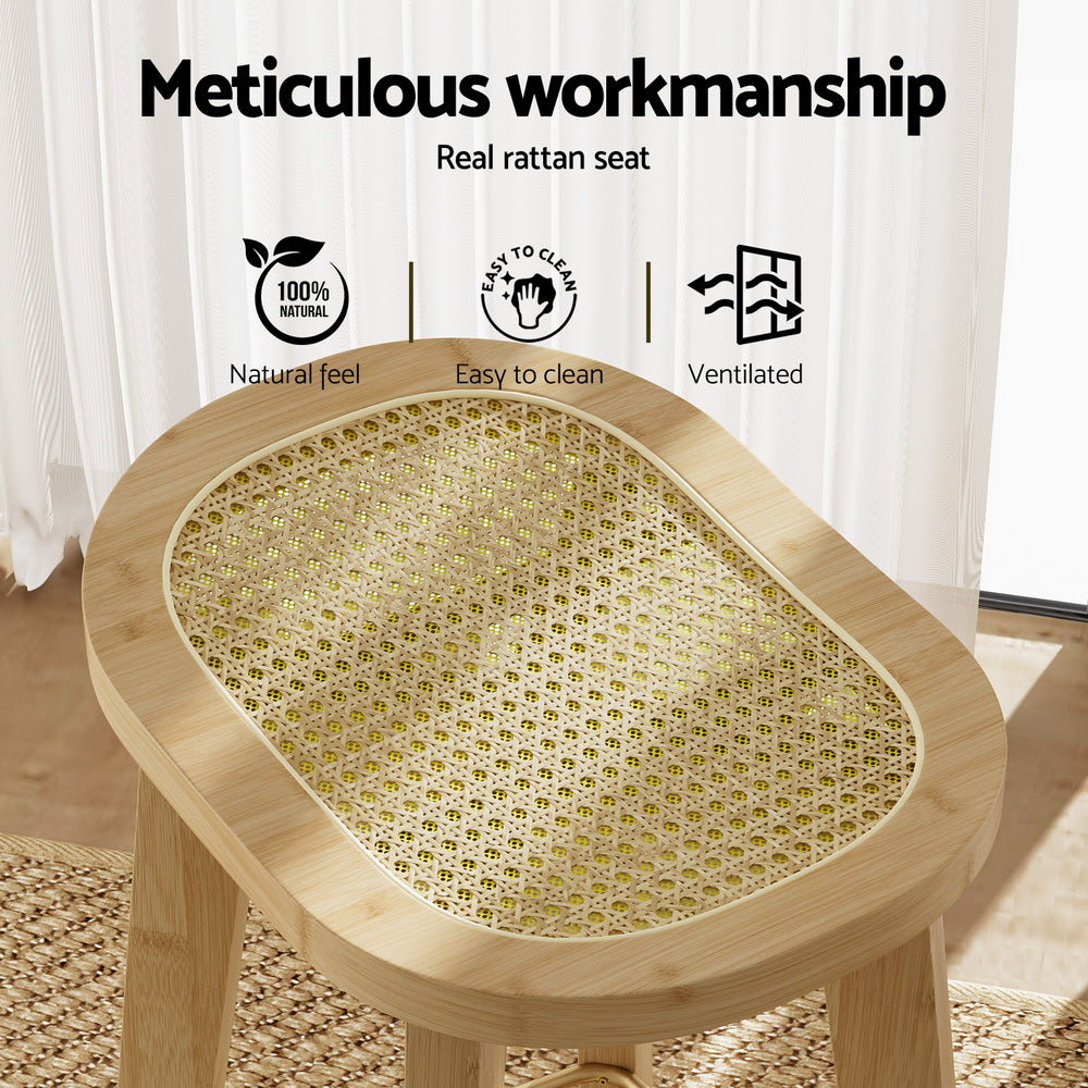 Set of 4 Lisbon Bar Stools Bamboo Rattan Stool Counter Chair Kitchen Barstools - Natural