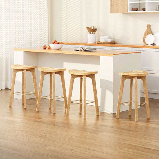 Set of 4 Lisbon Bar Stools Bamboo Rattan Stool Counter Chair Kitchen Barstools - Natural