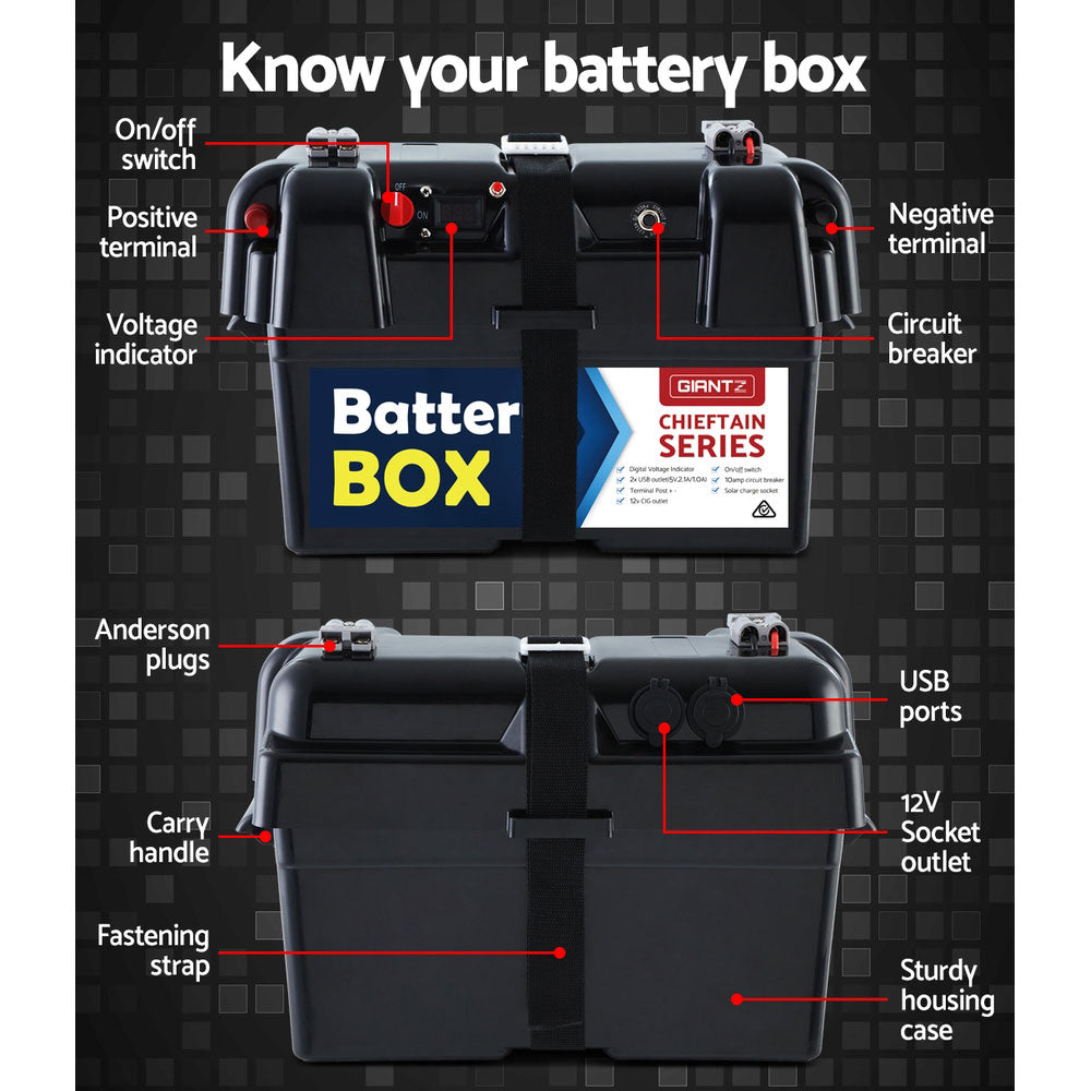 Battery Box 12v Large Deep Cycle Box Portable Solar Caravan Camping