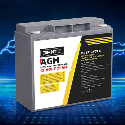 AGM Deep Cycle Battery 12V 25Ah Box Portable Solar Caravan Camping