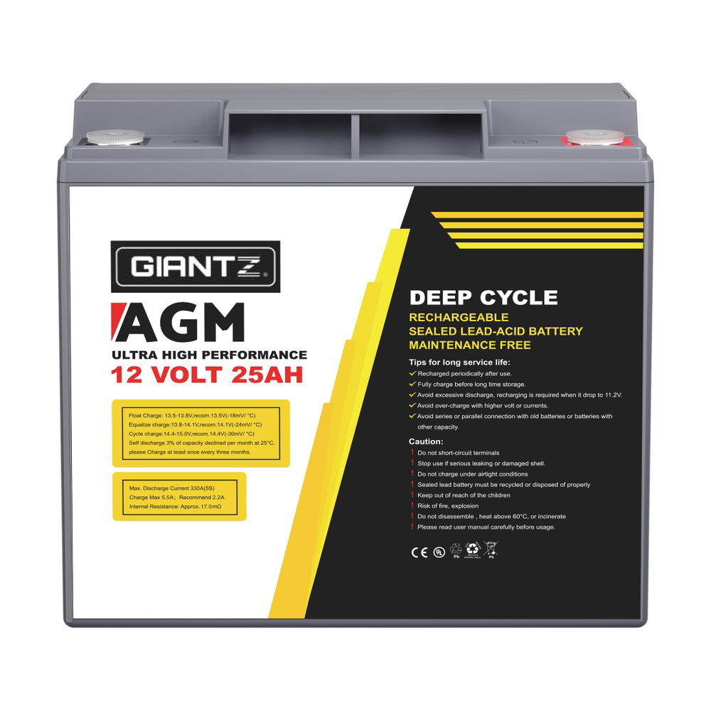 AGM Deep Cycle Battery 12V 25Ah Box Portable Solar Caravan Camping