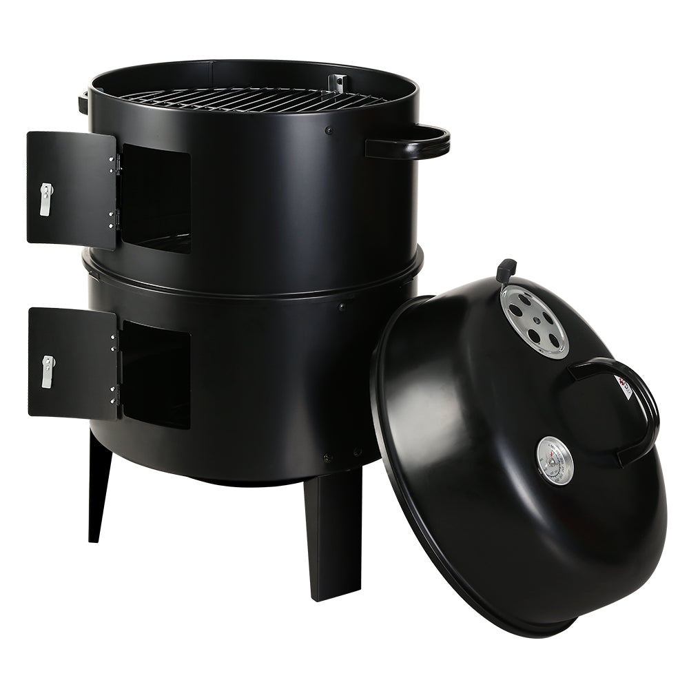 3-in-1 Charcoal BBQ Smoker - Black