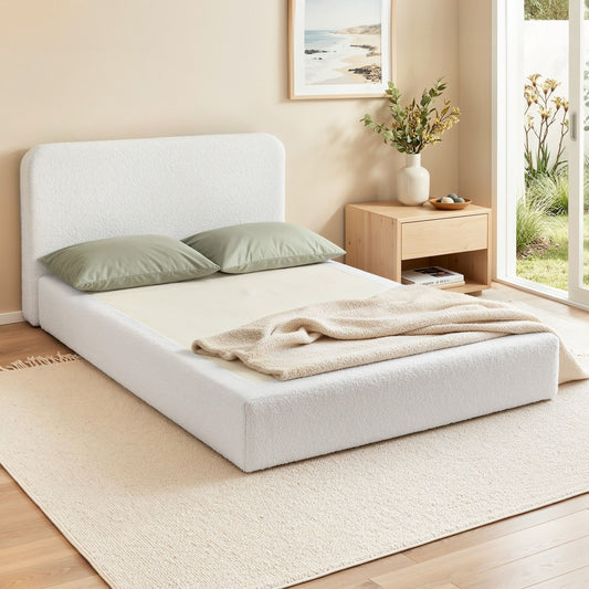 Aurex Compression Bed Frame Vacuum High Density Sponge Boucle - White Double