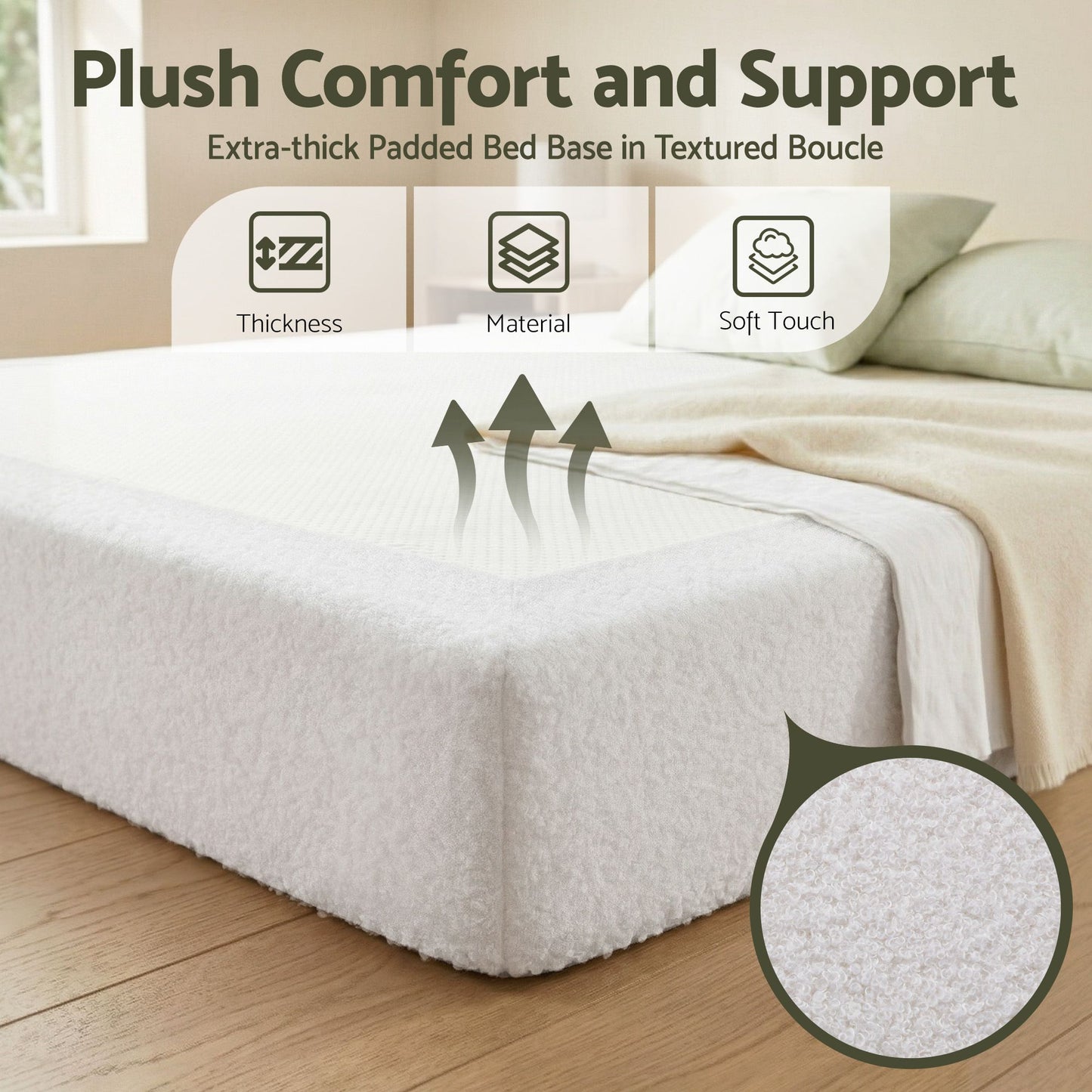 Aurex Compression Bed Frame Vacuum High Density Sponge Boucle - White Double
