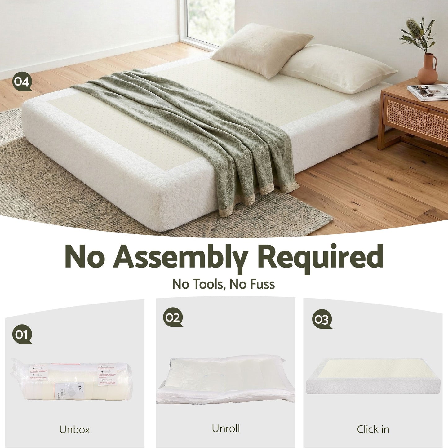 Aurex Compression Bed Frame Vacuum High Density Sponge Boucle - White Queen