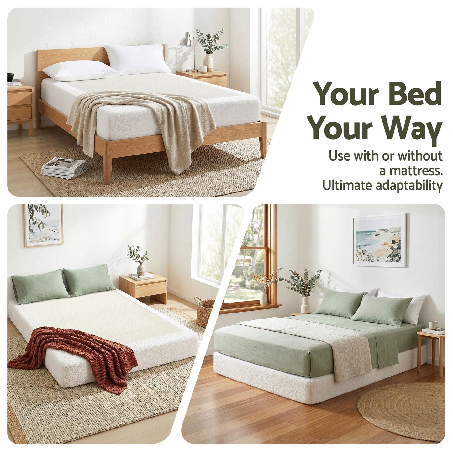 Aurex Compression Bed Frame Vacuum High Density Sponge Boucle - White Queen