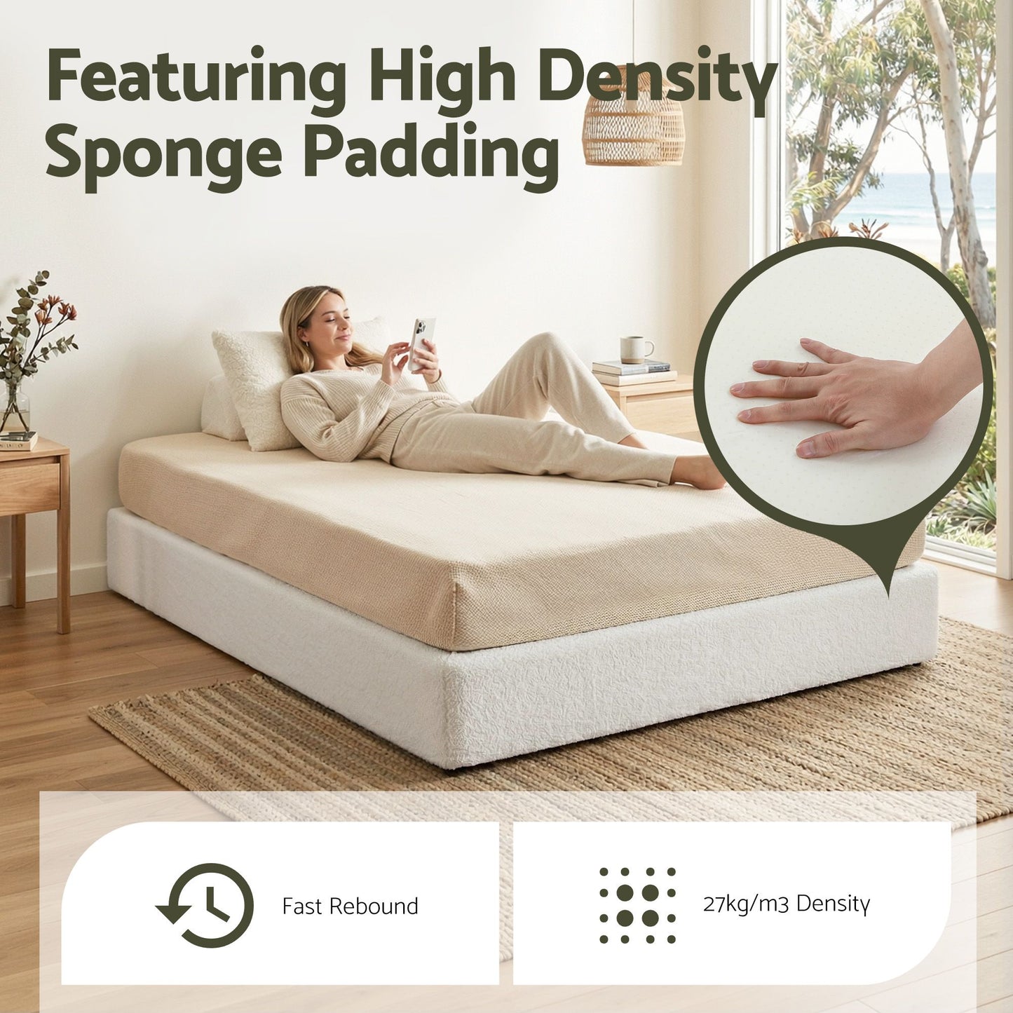 Aurex Compression Bed Frame Vacuum High Density Sponge Boucle - White Queen