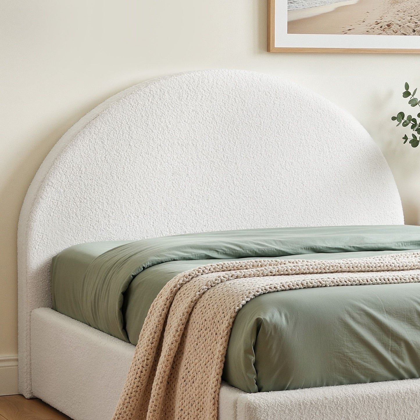 Headboard Boucle Fabric Vacuum Compressed 171cm Wide - White Queen