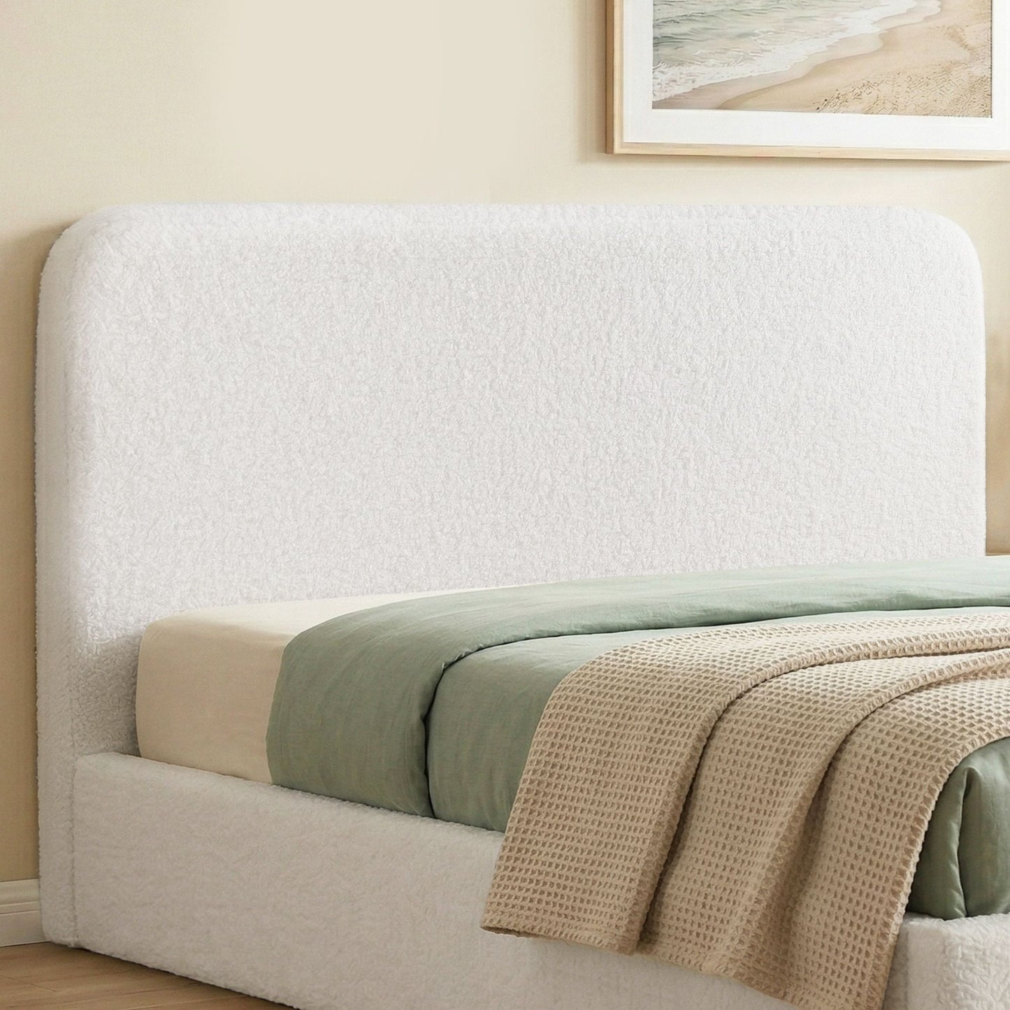Headboard for Bed Frame Boucle Fabric No-Assembly Vacuum Compressed Soft Backrest with Removable Washable Cover 172cm Wide - White Queen