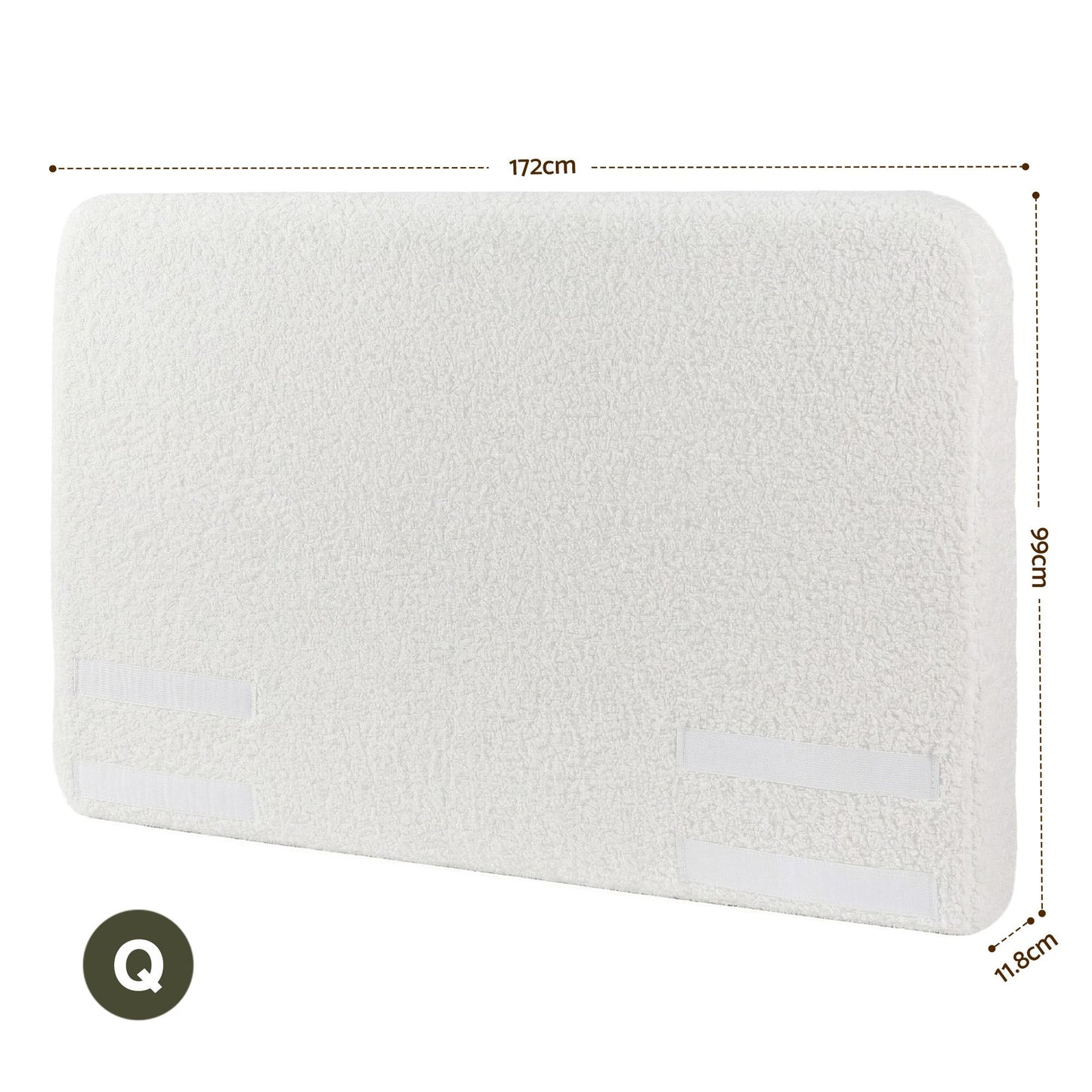 Headboard for Bed Frame Boucle Fabric No-Assembly Vacuum Compressed Soft Backrest with Removable Washable Cover 172cm Wide - White Queen