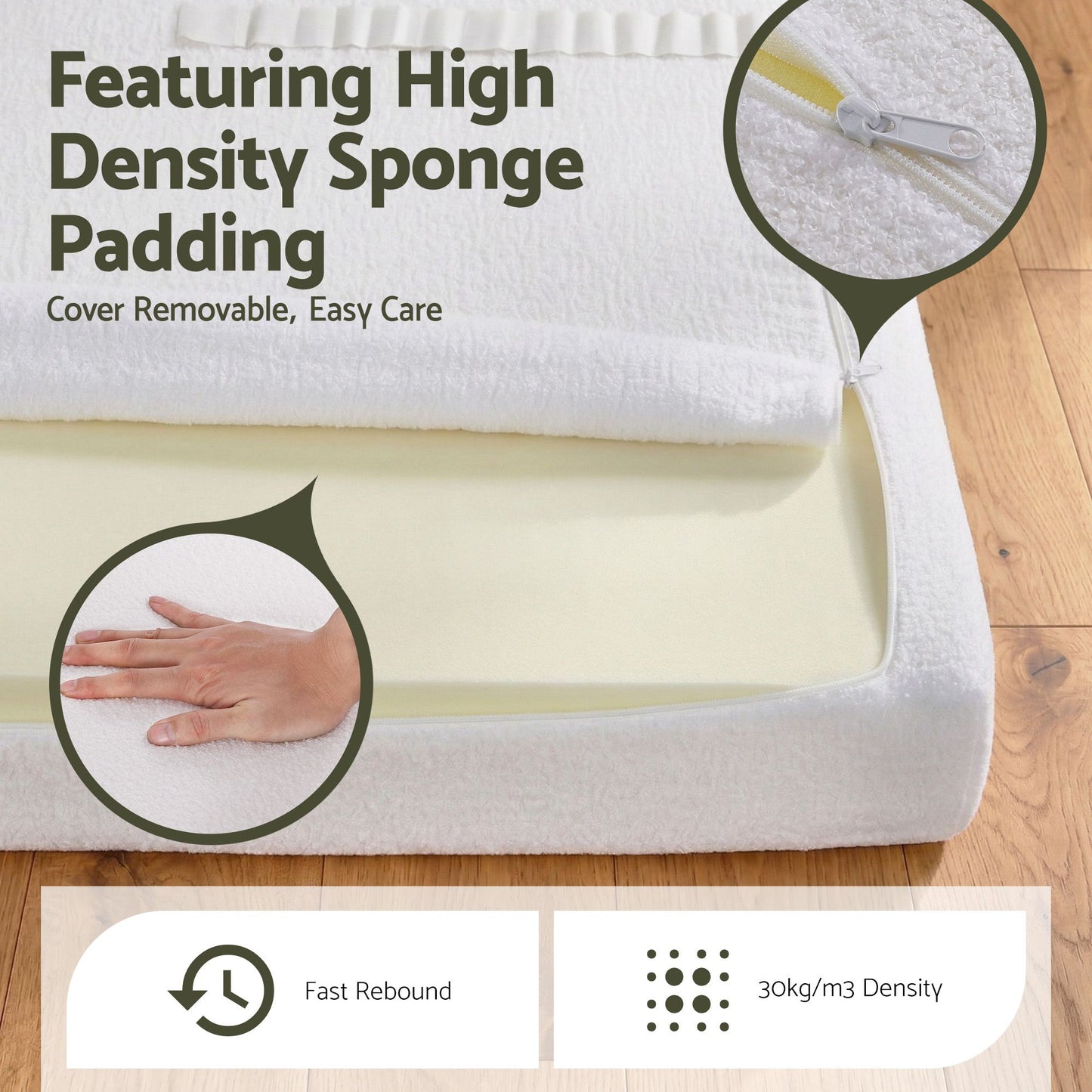 Headboard for Bed Frame Boucle Fabric No-Assembly Vacuum Compressed Soft Backrest with Removable Washable Cover 172cm Wide - White Queen