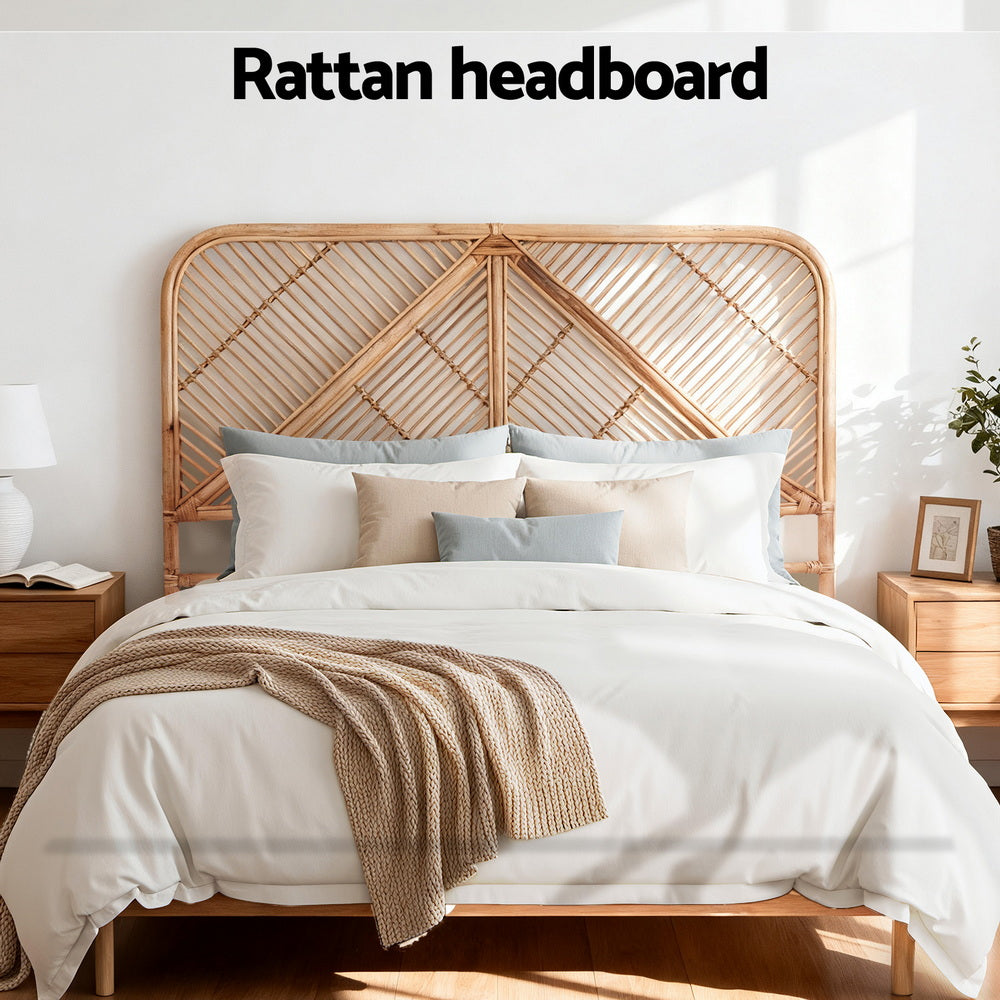 Bed Headboard Bedhead Rattan - Pine Double