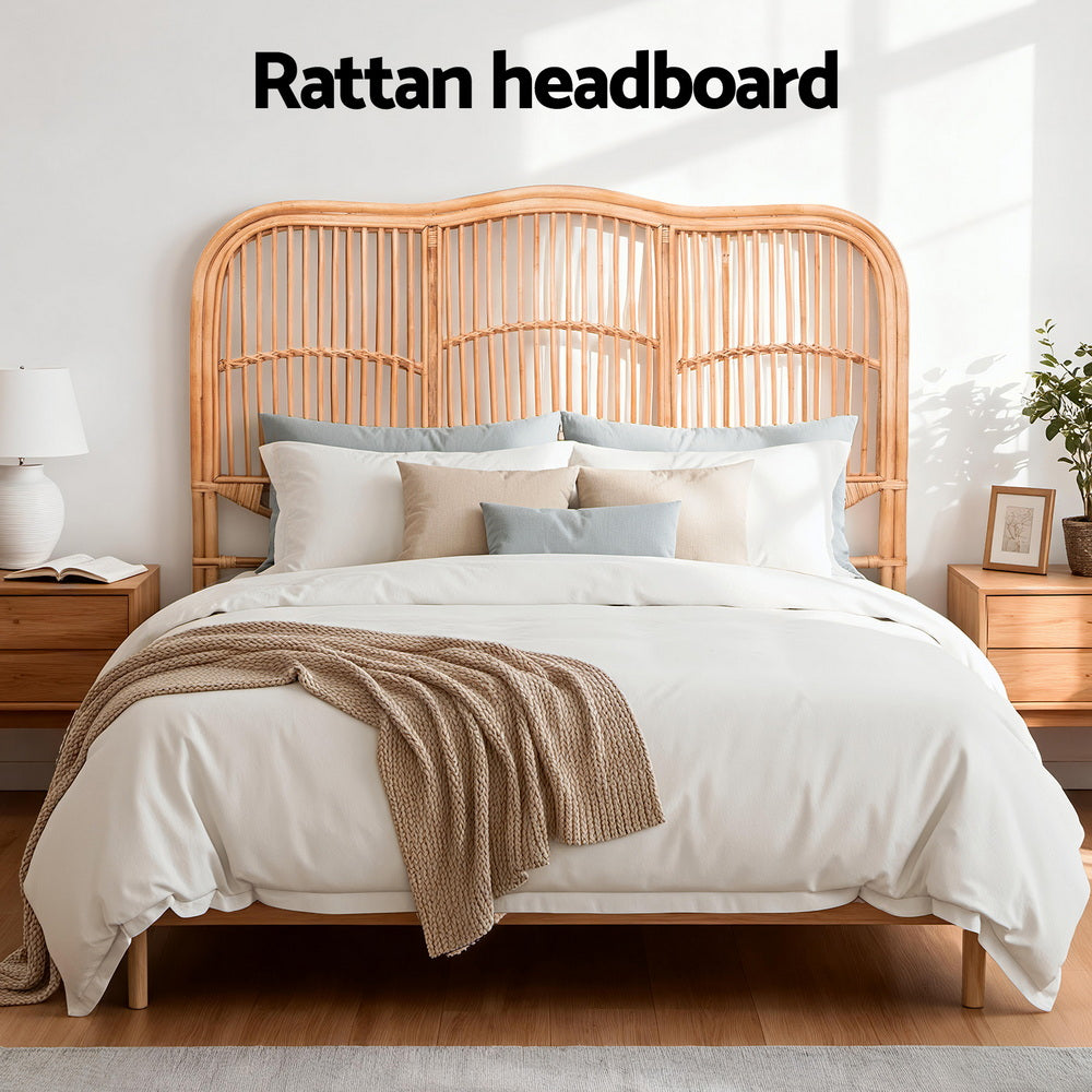 Bed Headboard Rattan - Pine Double