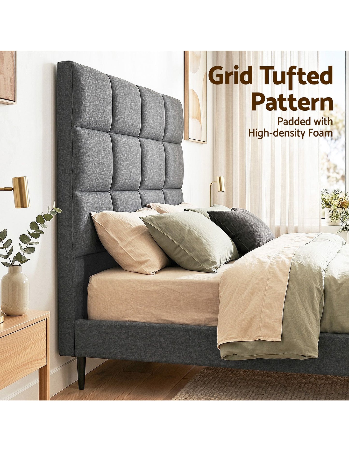 Bed Headboard Linen Fabric - Charcoal Double