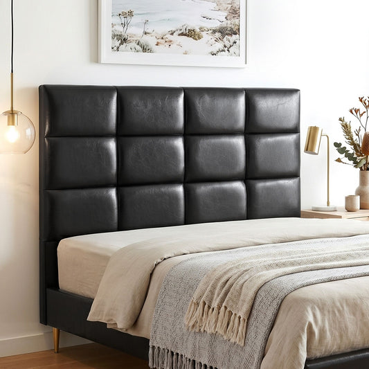 Bed Headboard PU Leather - Black Queen