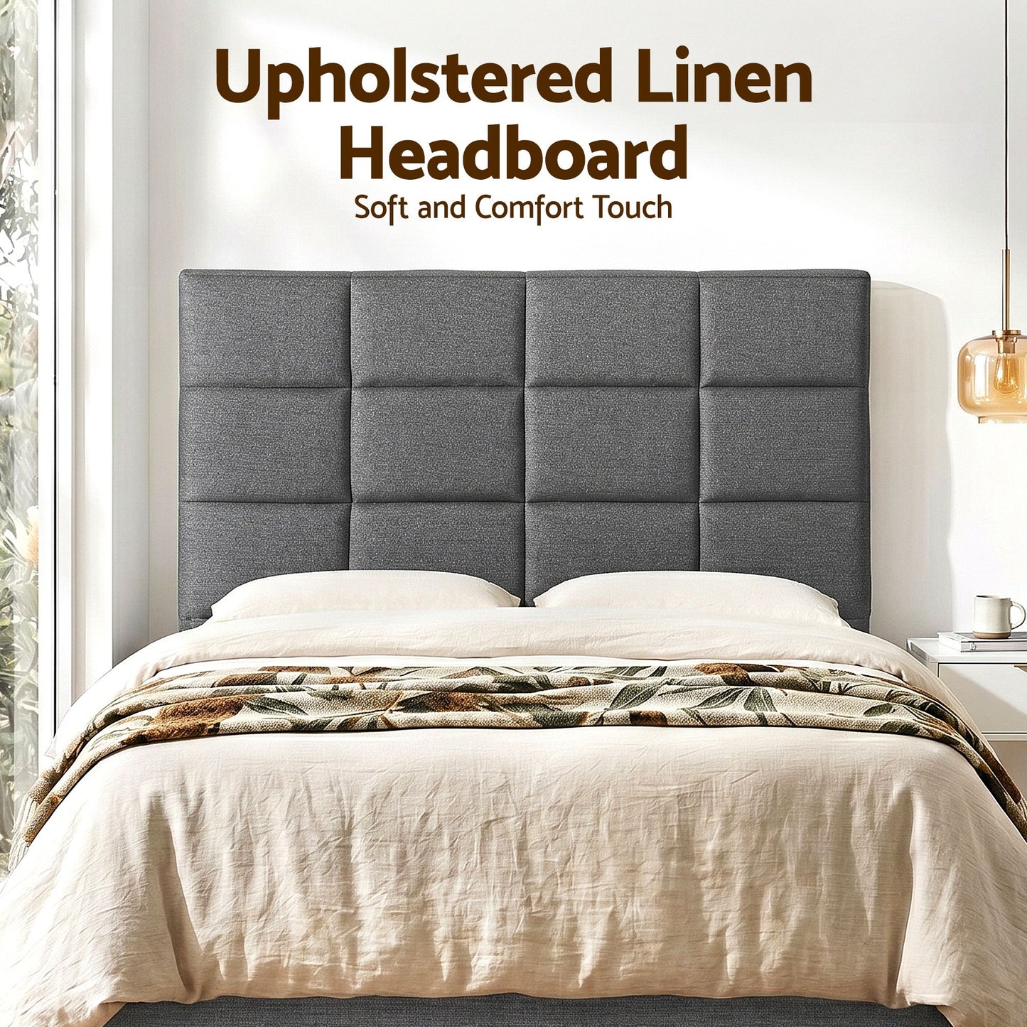 Bed Headboard Linen Fabric - Charcoal Queen