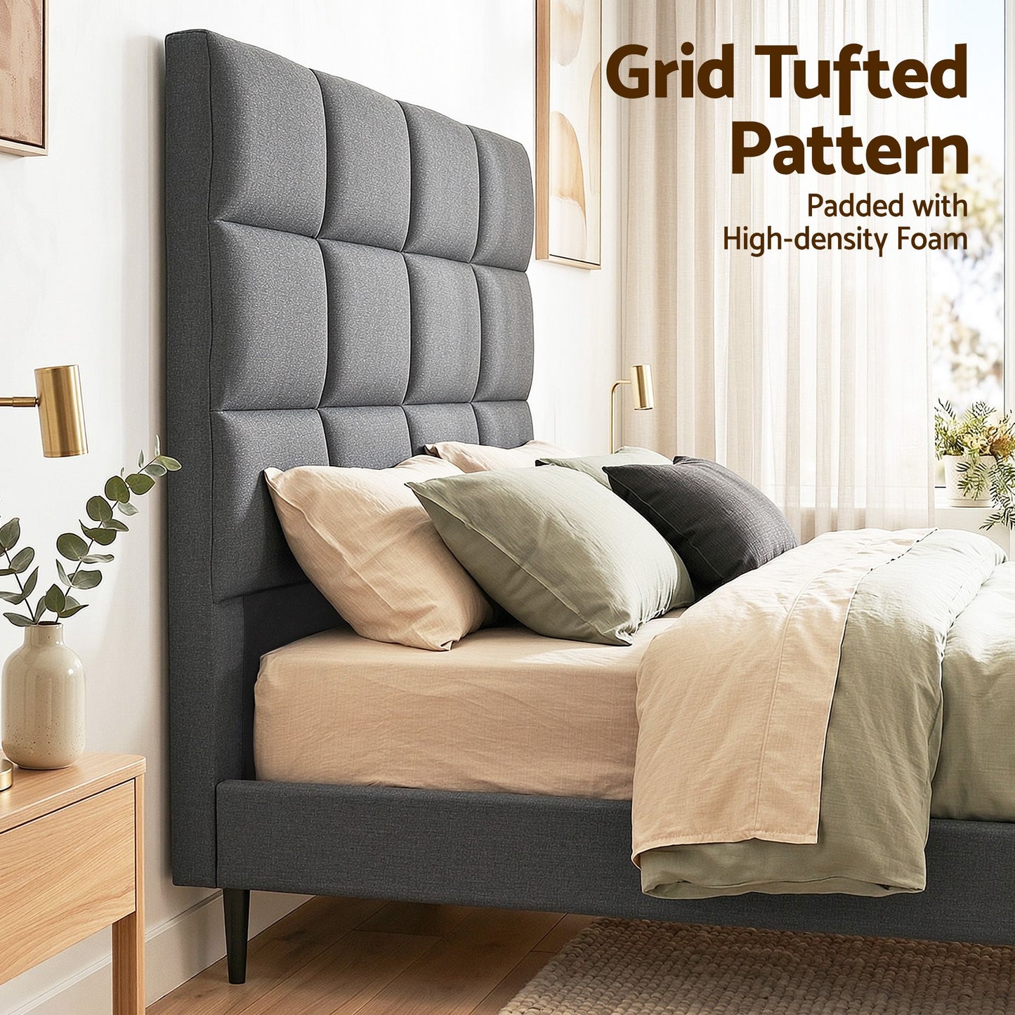 Bed Headboard Linen Fabric - Charcoal Queen
