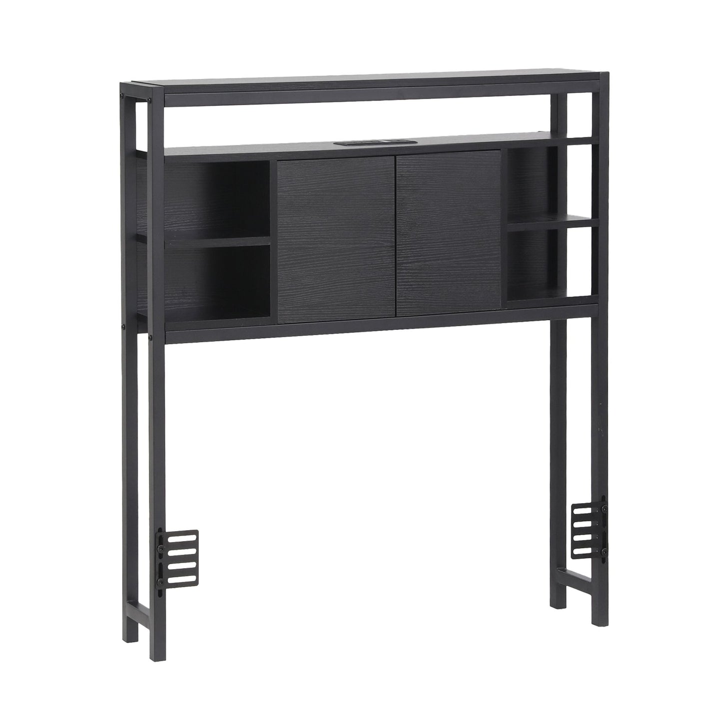 Bed Headboard Storage Charging Station - Black King Single