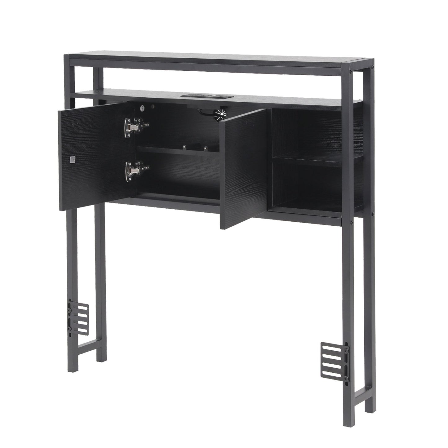Bed Headboard Storage Charging Station - Black King Single