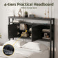 Bed Headboard Storage Charging Station - Black King Single