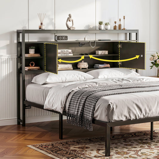 Bed Headboard Queen Storage Charging Station - Black Queen