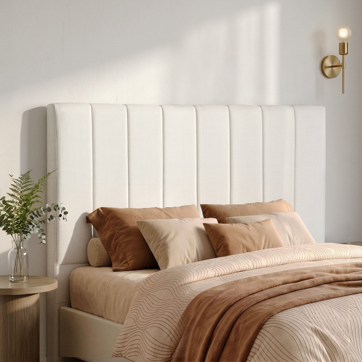 Bed Head Headboard Linen 137cm - Beige Double
