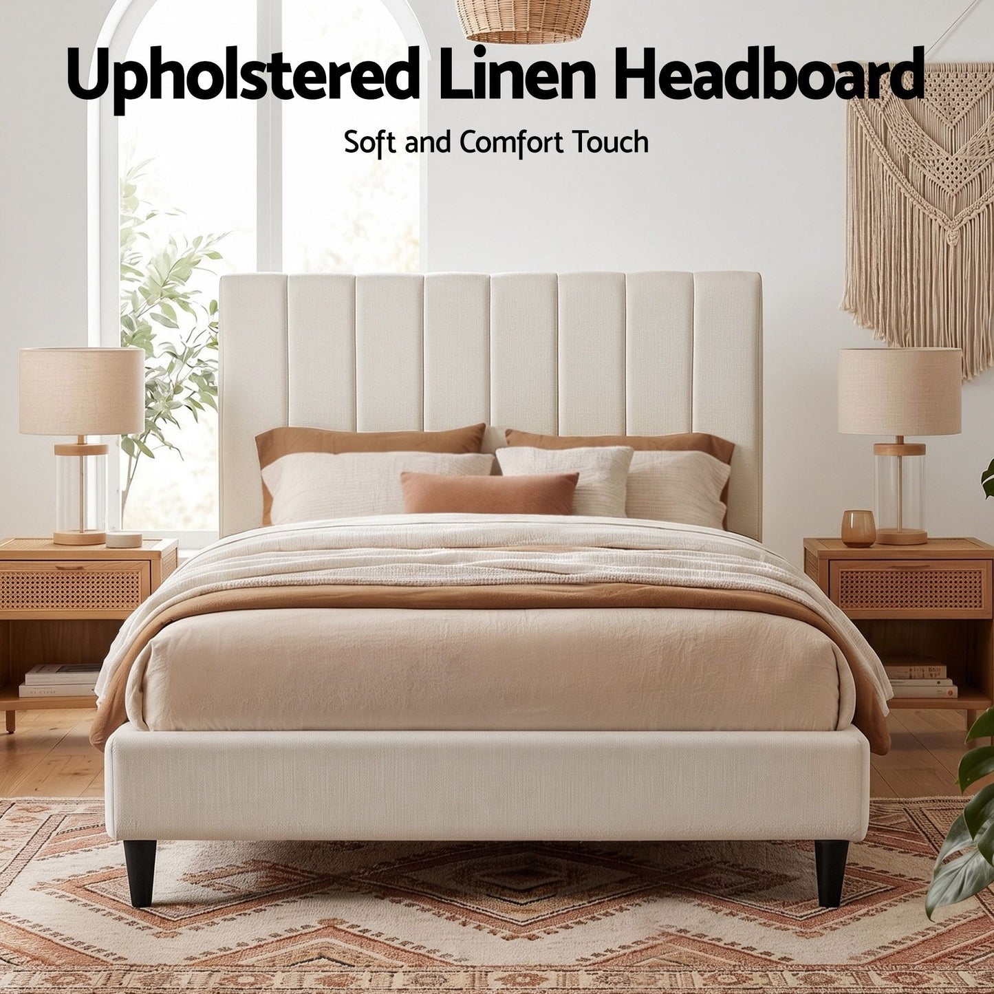 Bed Head Headboard Linen 137cm - Beige Double