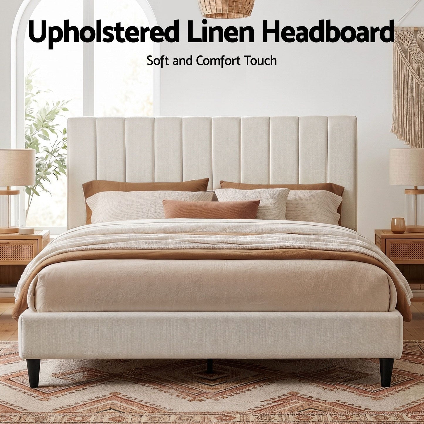 Bed Head Headboard Linen 183cm - Beige King