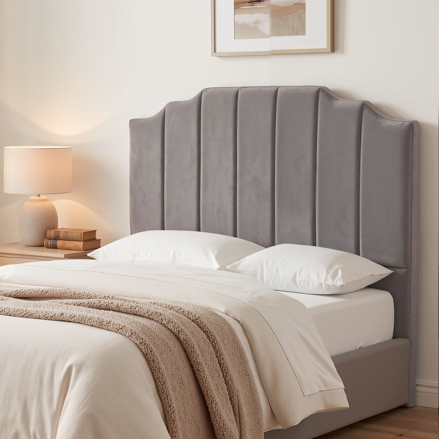 Bed Head Headboard Velvet 138cm - Grey Double
