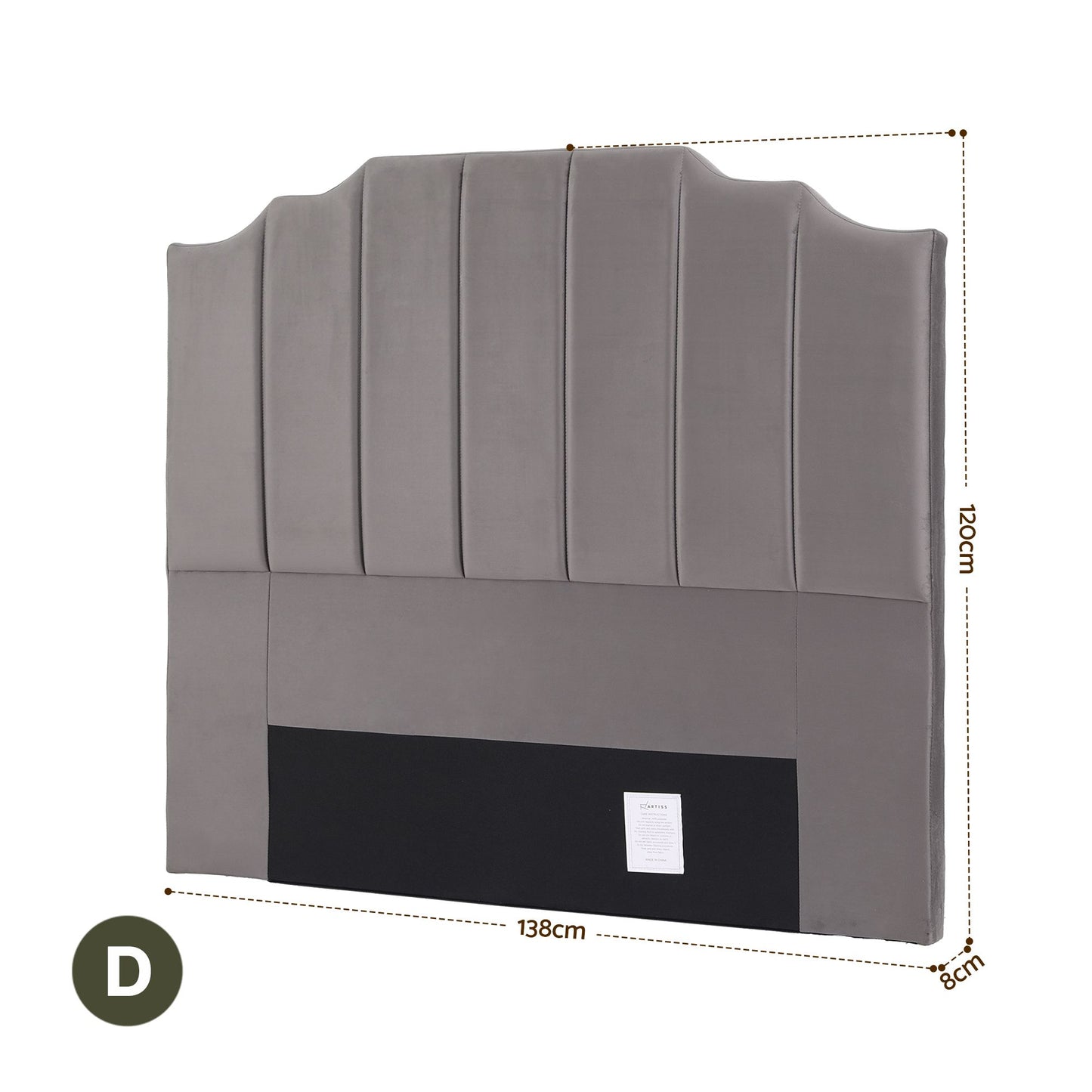 Bed Head Headboard Velvet 138cm - Grey Double