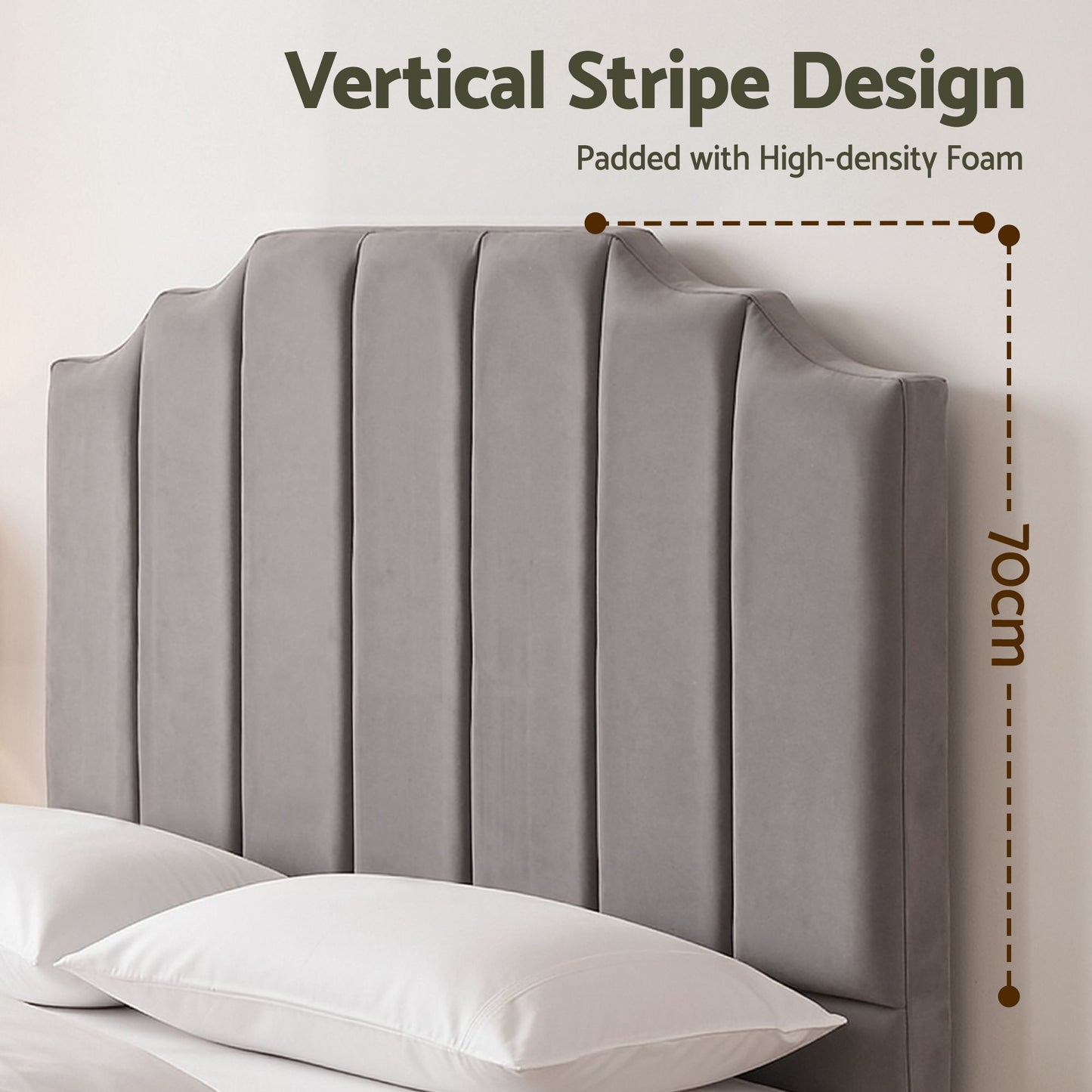 Bed Head Headboard Velvet 138cm - Grey Double