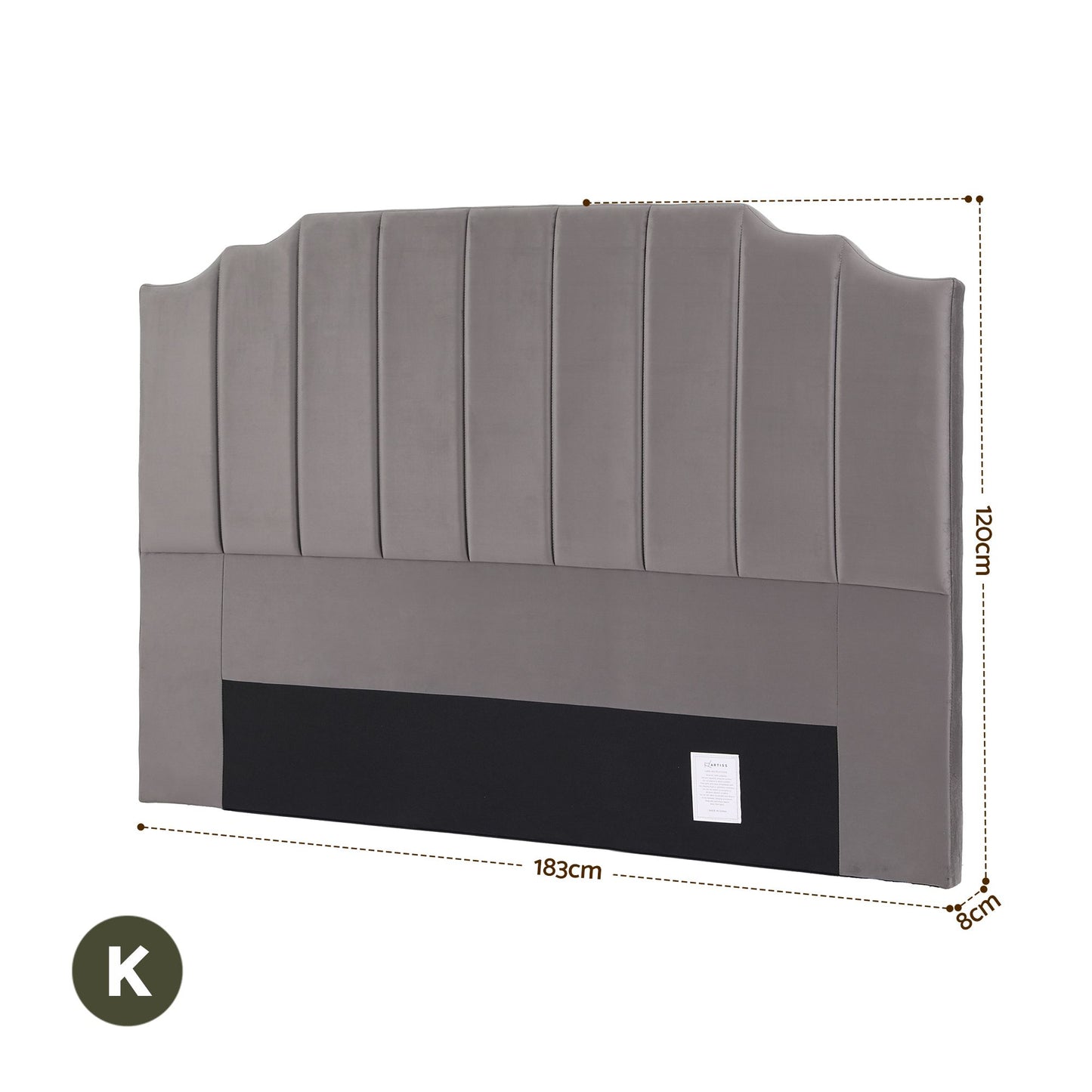 Bed Head Headboard Velvet 183cm - Grey King