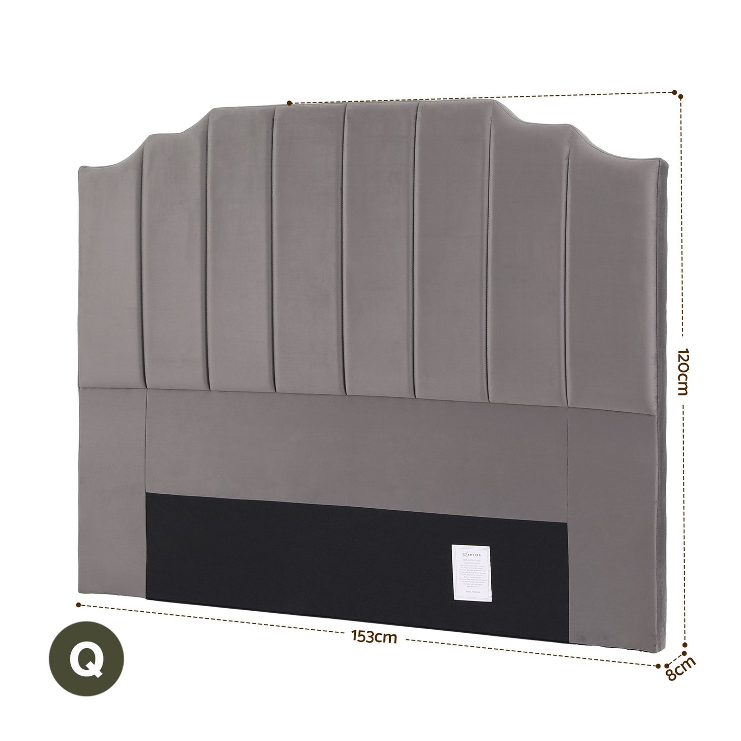 Bed Head Headboard Velvet 153cm - Grey Queen