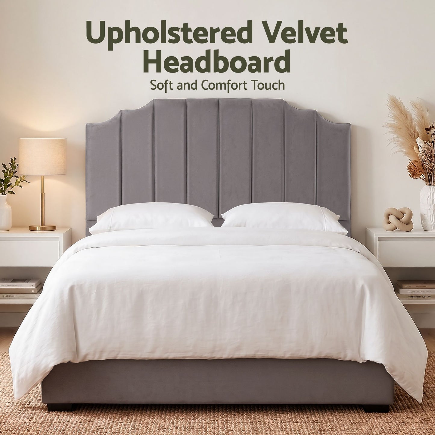 Bed Head Headboard Velvet 153cm - Grey Queen