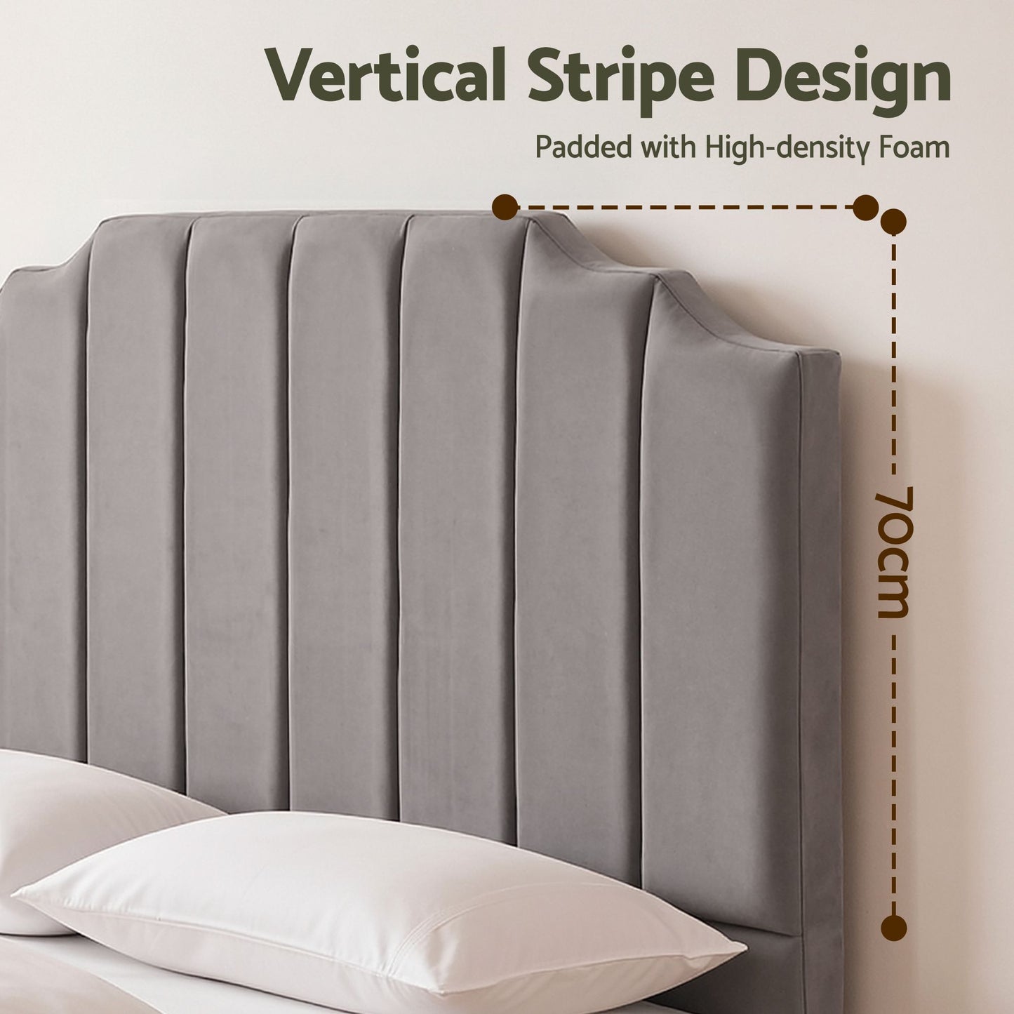 Bed Head Headboard Velvet 153cm - Grey Queen