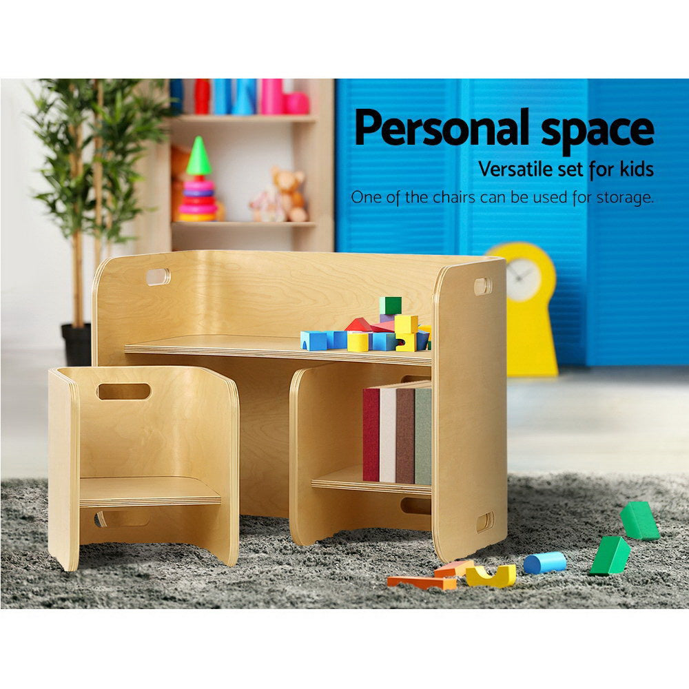 Pathy 3-Piece Kids Table & Chairs Set Nordic Desk Activity Compact Children - Wood