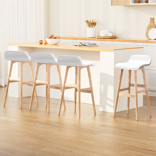 Set of 4 Geleen Bar Stools Wooden Stool - White